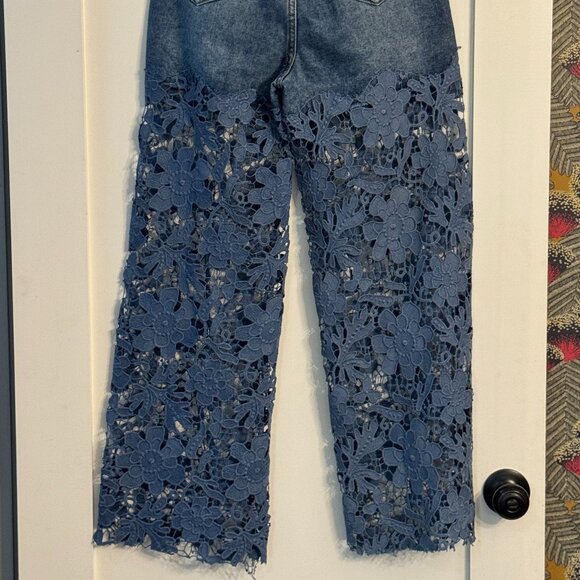 Micas Unique Floral Lace Overlay Denim Jeans - Picture 4 of 5
